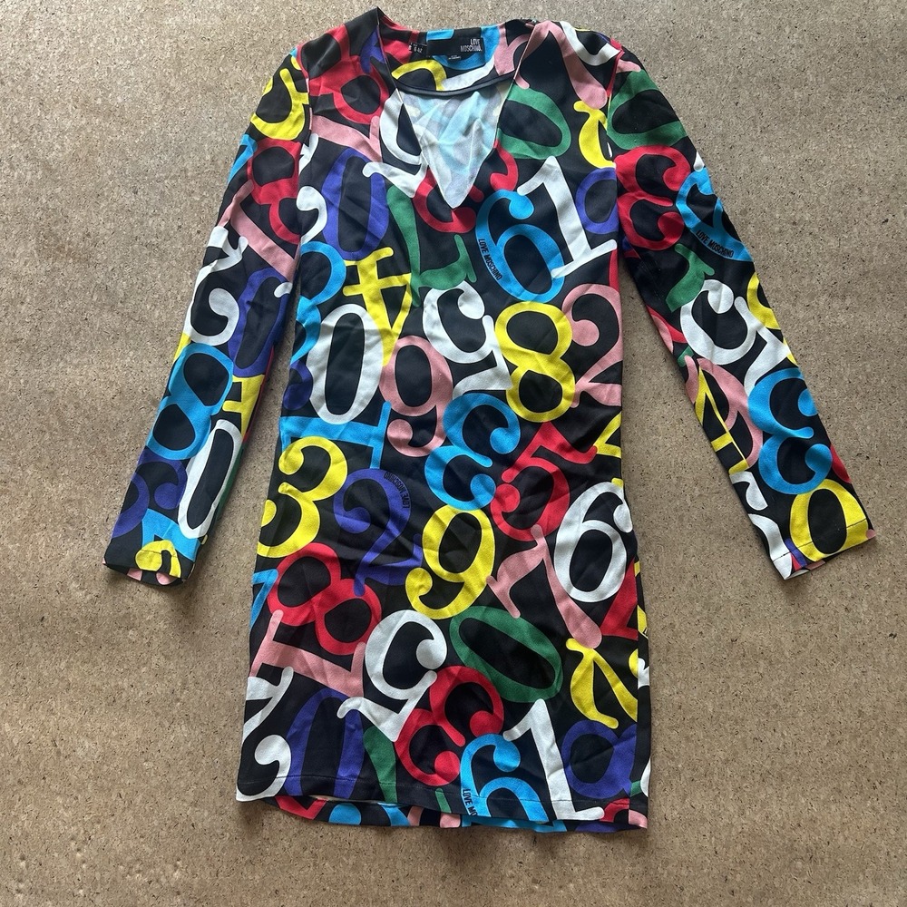 Love Moschino Womens Multicolor Rainbow Numerical Countdown Dress Sz 8 Abstract